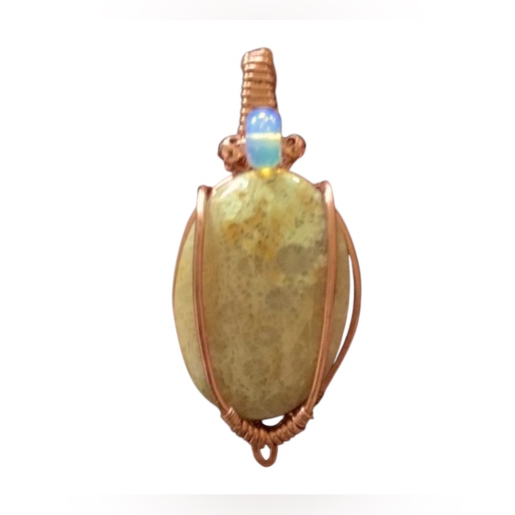 Chrysanthemum Jasper Intricate Metalwork Stone Necklace Handmade